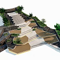 Park Landscape Design With Layered Steps Greenery Geometric Paths And Stone Wooden Surfaces
