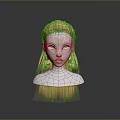 3D Female Character Head Model With Golden Long Hair And Elegant Hairstyle Design