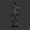 Full Body Military Character in Camouflage Uniform With Helmet Mask and Tactical Gear