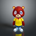 Cute Red Stuffed Bear Toy With Yellow Shirt Blue Pants And Colorful Eyes