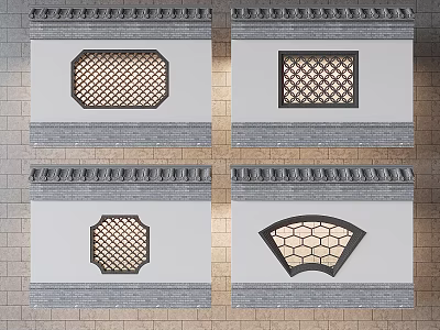 Hollow-out flower window garden stone window grilles Chinese-style lattice window hollow-out flower window landscape wall pane 3d model
