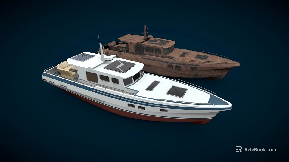 Two Yachts White and Brown Exterior Design with Sleek Structure and Classic Style 3d model 