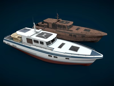 Two Yachts White and Brown Exterior Design with Sleek Structure and Classic Style 3d model