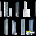 Modern High Rise Office Buildings With Glass Curtain Walls From Various Angles