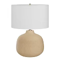 Modern Table Lamp With White Lampshade And Light Brown Textured Ceramic Base 3d model