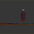Mannequin Wearing Purple Coat Red Pants Brown Boots Red Christmas Hat With Fabrics On Table