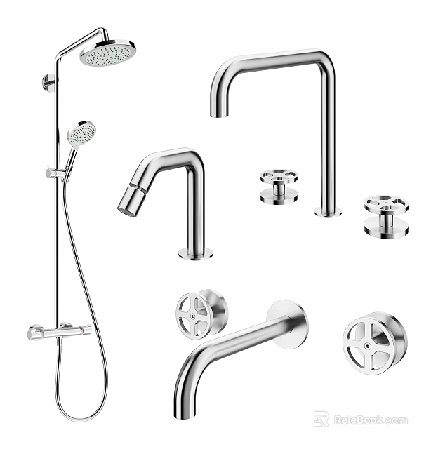Modern Chrome Shower Faucet Set With Handheld Head Wall Mounted Shower And Handles 3d model 