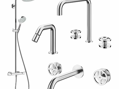 Modern Chrome Shower Faucet Set With Handheld Head Wall Mounted Shower And Handles 3d model