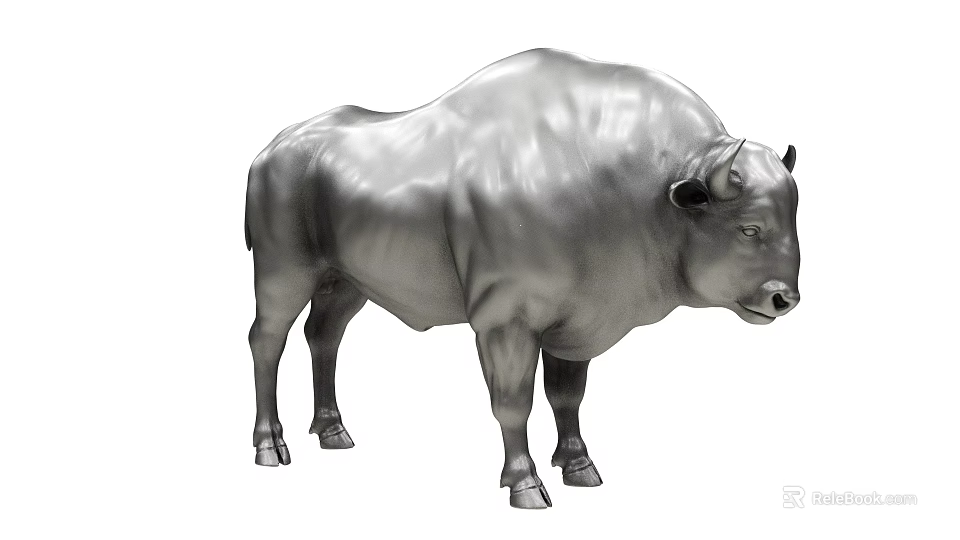 Silver Bull Sculpture with 3D Rendered Metallic Surface and Shiny Finish 3d model 