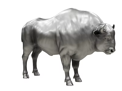 Silver Bull Sculpture with 3D Rendered Metallic Surface and Shiny Finish 3d model