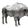 Silver Bull Sculpture with 3D Rendered Metallic Surface and Shiny Finish