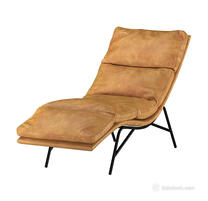 Brown Leather Recliner Chair with Ottoman and Black Metal Frame for Comfort 3d model 