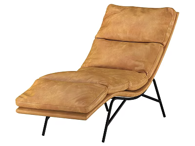 Brown Leather Recliner Chair with Ottoman and Black Metal Frame for Comfort 3d model