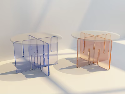 Modern Round Transparent Coffee Tables With Gradient Color Frames And Sleek Design 3d model