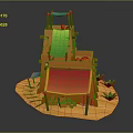 Wooden Kids Playground Structure With Green Slide Red Fabric Steps And Small Plants