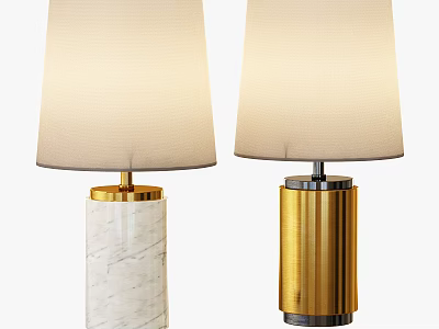 Elegant Table Lamps Featuring White Fabric Shades And Marble Gold Bases 3d model