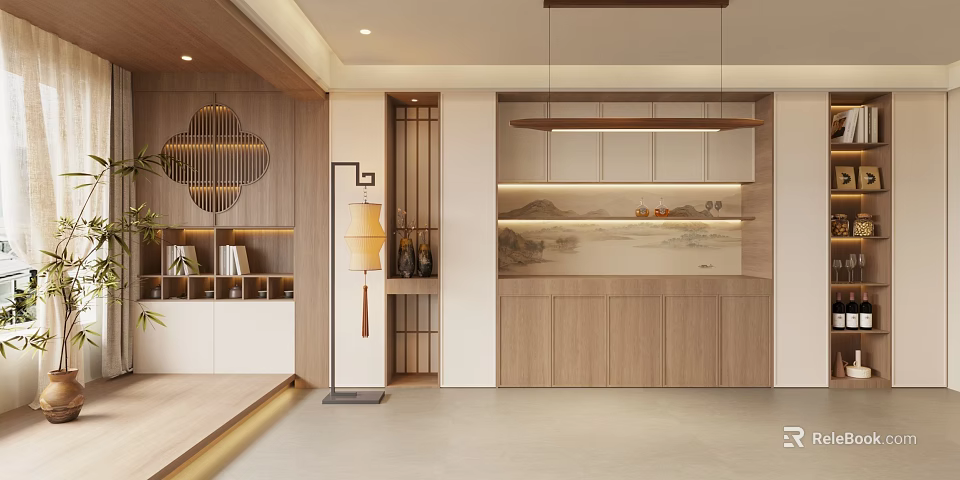 Elegant New Chinese Wooden Side Cabinet With Built In Lights And Beautiful Display Storage Spaces 3d model 