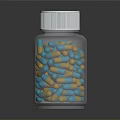 Colorful Blue And Yellow Candy Pieces In Clear Glass Bottle With White Lid