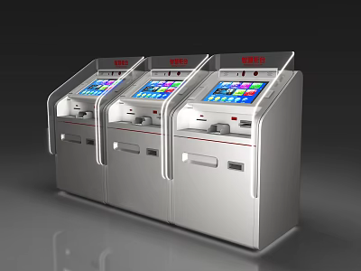 Public Facility Self Service Kiosks With Three Units And Touch Screens 3d model