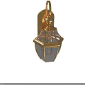 Vintage Golden Wall Lamp With Lantern Style Glass Shade And Brass Frame