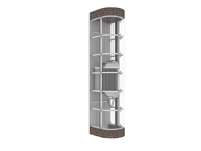 Modern Cylindrical Elevator With Glass Walls Metal Frame And Decorative Borders Design 3d model
