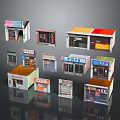 Miniature Retail Shop Models With Various Storefront Designs And Colorful Signage