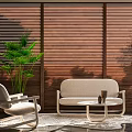 Modern Interior Sofa Coffee Table Set With Beige Sofa White Coffee Table And Wooden Blinds