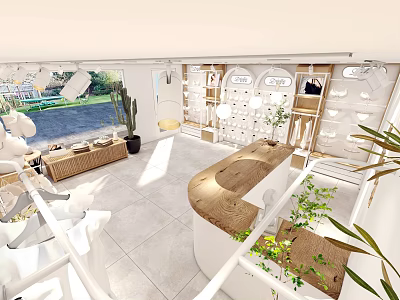 Modern Clothing Store Interior With Display Racks Mannequins And Green Plants 3d model