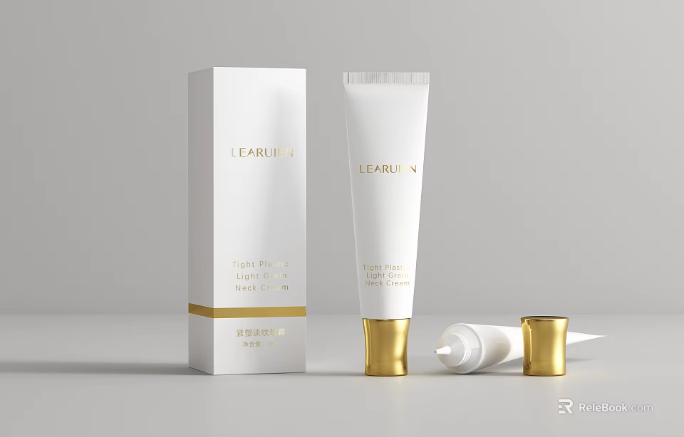 Elegant LEARLIEH Perfume Cosmetics Cream With White And Gold Packaging And Decorative Accents 3d model 