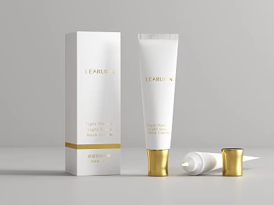 Elegant LEARLIEH Perfume Cosmetics Cream With White And Gold Packaging And Decorative Accents 3d model