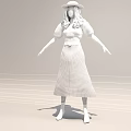 Artistic Detailed Female Sculpture with Gray Long Hair Black Clothing Hat Long Skirt and Boots