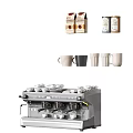 Modern Stainless Steel Coffee Machine With Coffee Powder And Colorful Mugs