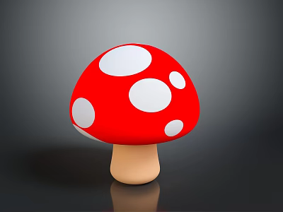 Cartoon Mushroom with Red Cap White Spots and Light Stem on Dark Background 3d model