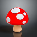 Cartoon Mushroom with Red Cap White Spots and Light Stem on Dark Background