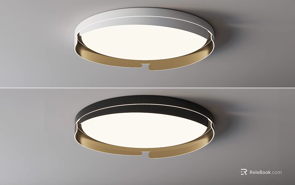 Modern Round Flush Mount Ceiling Light With Black White And Gold Frame Design 3d model