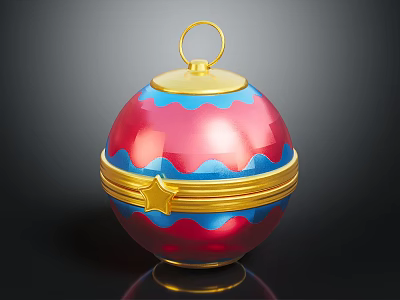 Decorative Spherical Ornament with Red Blue and Gold Color Scheme Star Accent and Top Loop 3d model