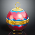 Decorative Spherical Ornament with Red Blue and Gold Color Scheme Star Accent and Top Loop