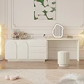 Elegant Modern White Dressing Table With Oval Mirror Storage Drawers And Cosmetics Stool 3d model