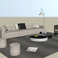 Modern Beige Sofa And Round Coffee Table Set With Black Side Tables Stools Floor Lamp