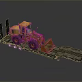 Yellow Utility Vehicle Loader Transported on Flatbed Trailer with Loading Ramps 3d model