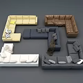 Modern Sectional Sofas in Various Colors with Different Configurations and Decorative Pillows 3d model