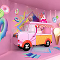 Pink Display Space With Ice Cream Truck Donuts And Ice Cream Cone Decorations