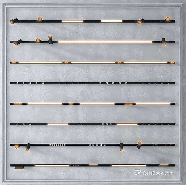 Modern LED Downlights and Spotlights with Different Designs Arranged Neatly on 3d model 