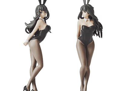 Decorative Figurine Set Featuring Female Characters With Rabbit Ears Black Bodysuit And Long Curly Hair 3d model