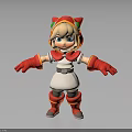 Cute Cartoon Girl Character With Cat Ear Hat Red White Dress Gloves Green Yellow Trim