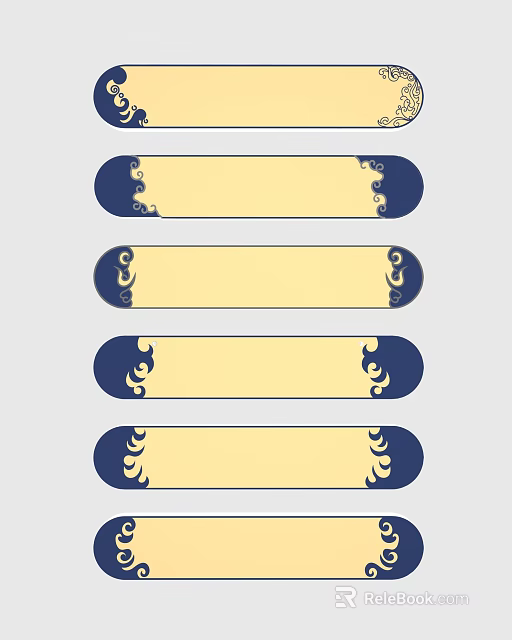 Commercial Equipment Decorative Labels With Yellow Background Dark Blue Borders And Ornamental Patterns 3d model 