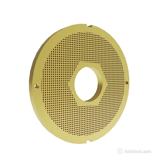 Yellow Circular Industrial Component With Hexagonal Center Hole And Perforated Design 3d model 