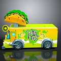 Yellow Taco Truck With Large Taco On Top And Text Logo Design