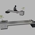 Outdoor Modern Landscape Concrete Bench Design With Small Plants For Relaxation