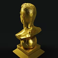 Golden Bust Sculpture Carving with Number 7 and Football Base on Square Pedestal